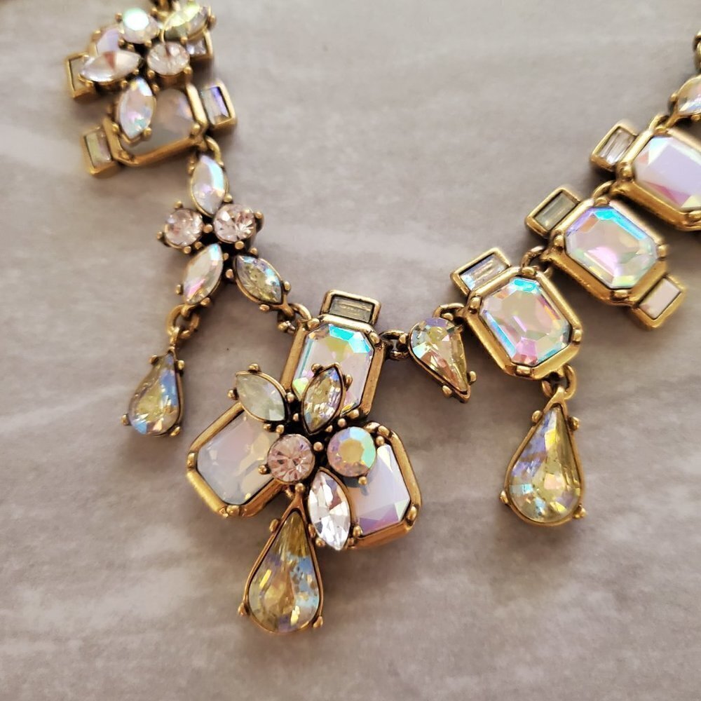 ✨ NEW J.Crew Rhinestones Crystals Mercury Glass Anitqed Statement Necklace ✨ - Picture 6 of 16